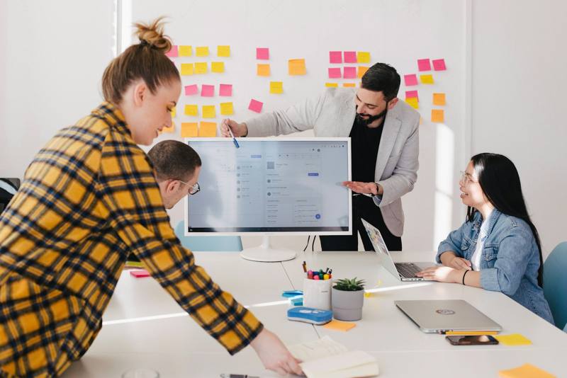 Strategy session at a whiteboard